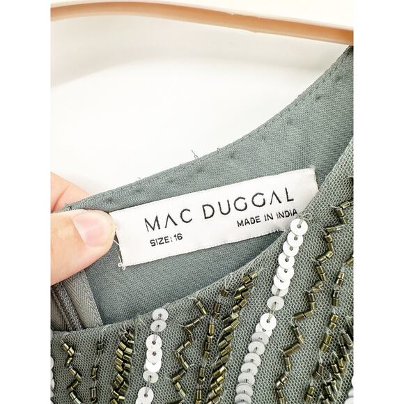 Mac Duggal Embellished Puff Sleeve Side Knot Gown Slate Gray 16 - Picture 4 of 6